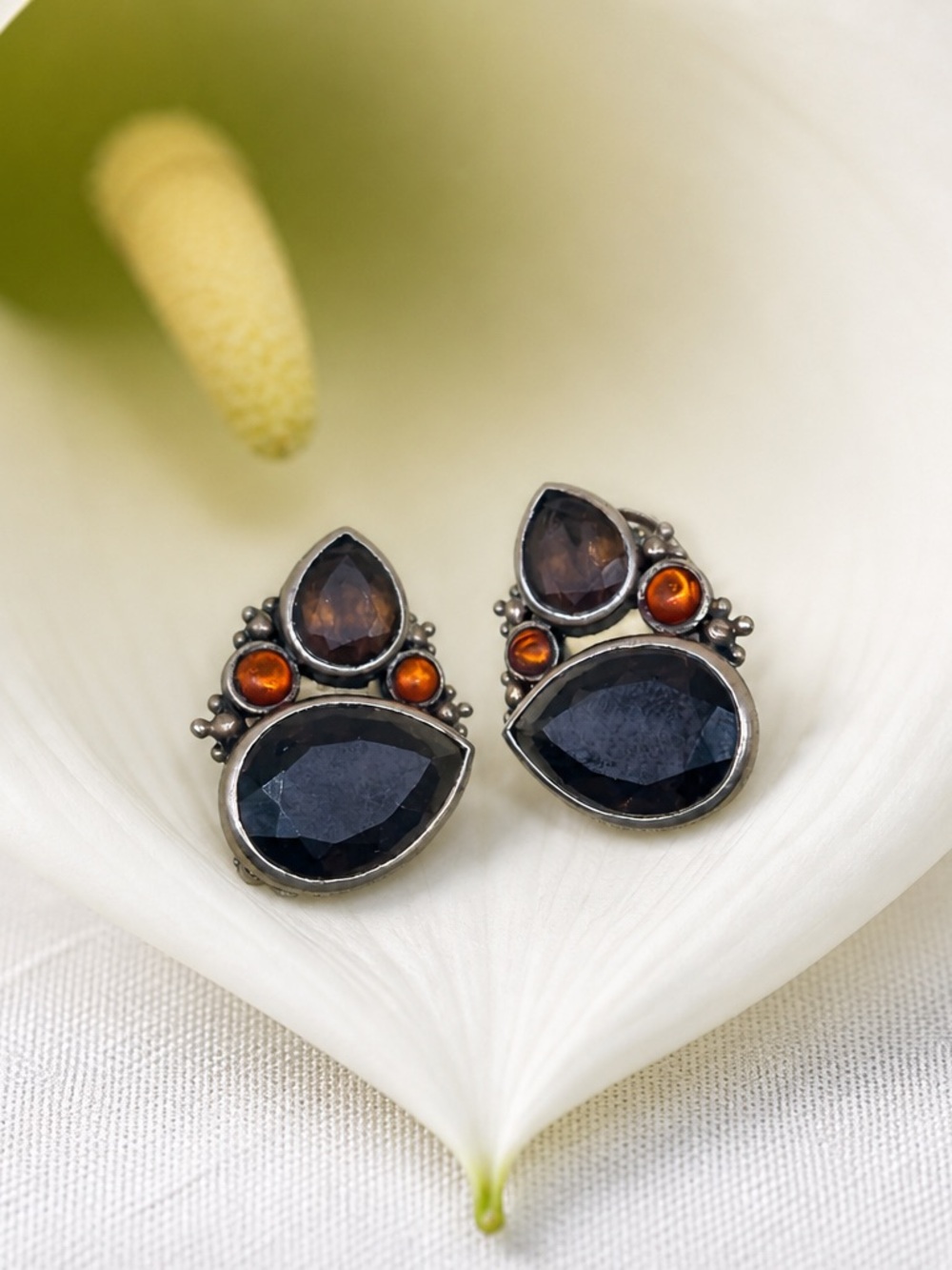 Vintage 925 Sterling Silver Fire Agate Clip-On Earrings